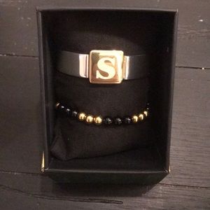 Rustic Cuff gold “S” initial Cuff &accent bracelet